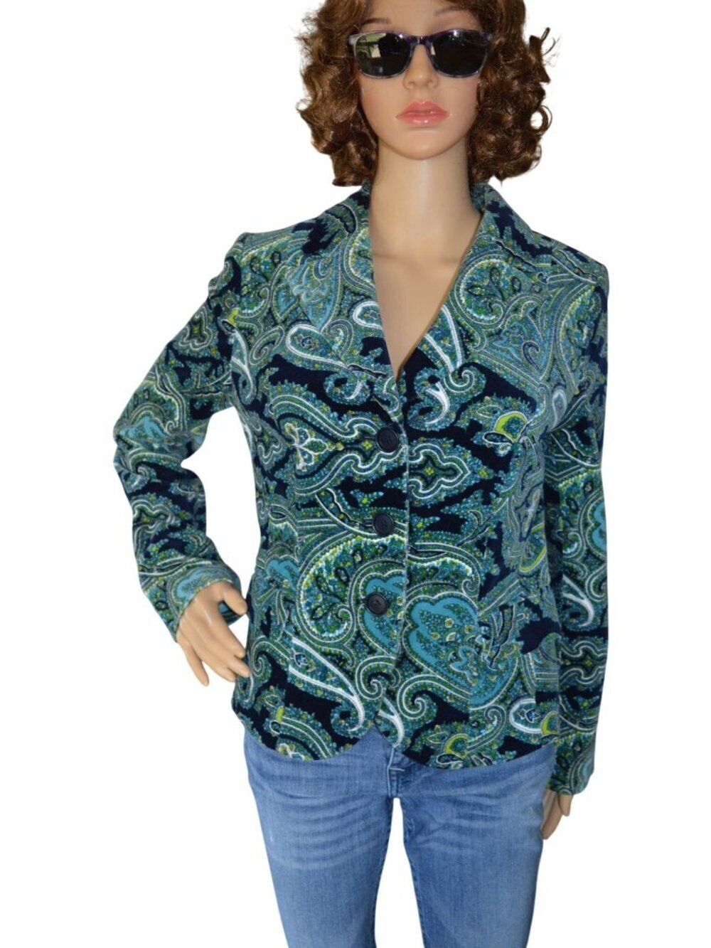 Vintage y2k Talbots Paisley Velvet Blazer Navy Blue Green Women's Size 6 Preppy